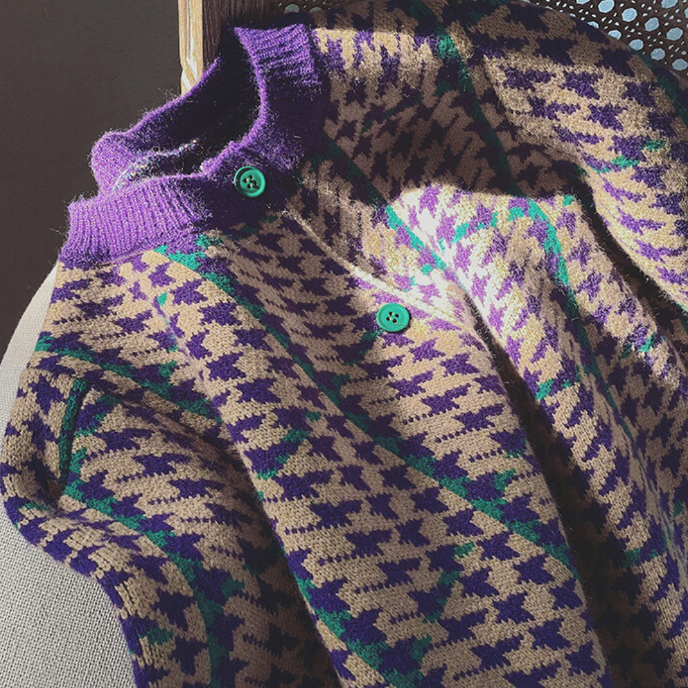 Stilla | Moderigtigt Houndstooth Cardigan til Damer