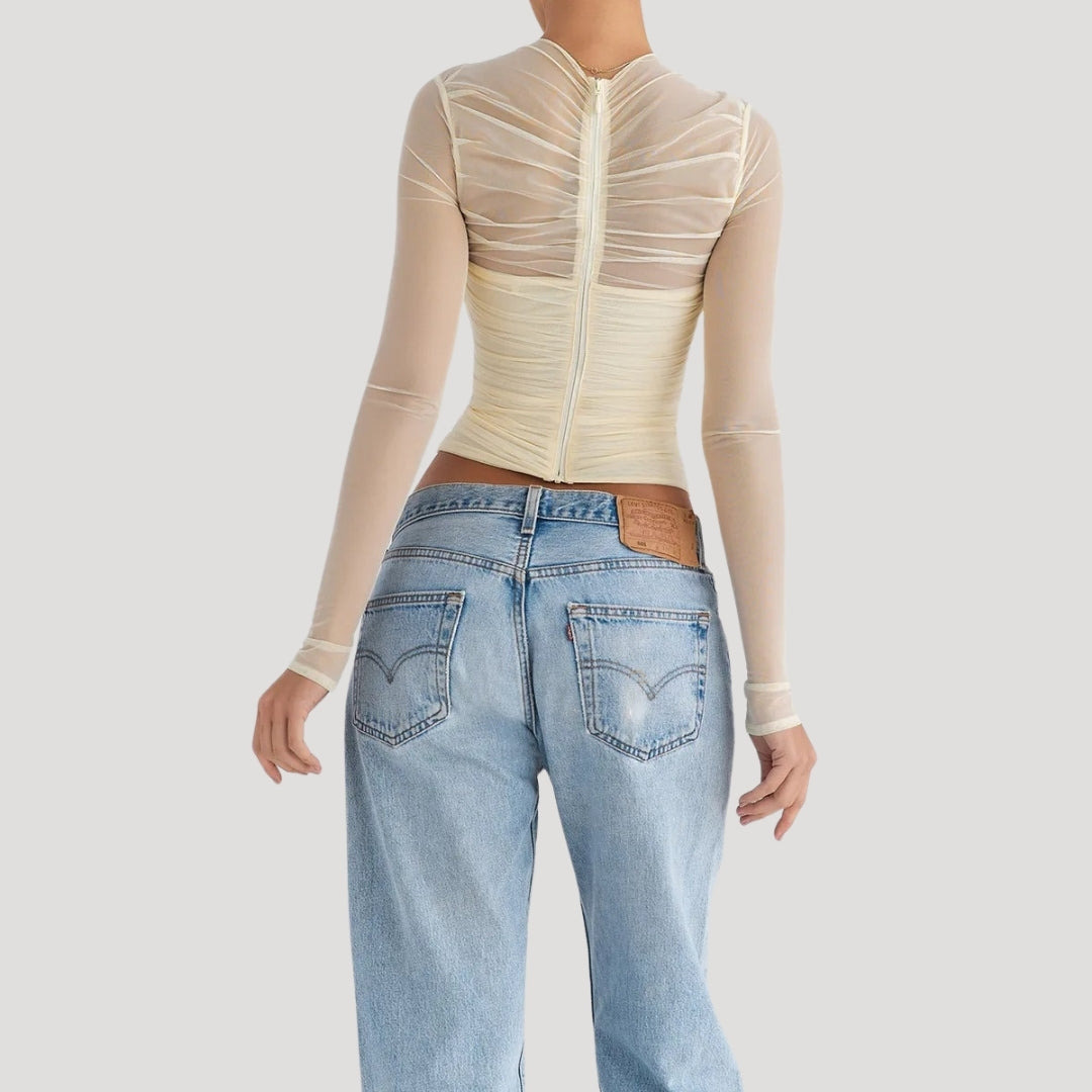 Stilla | Gennemsigtig Mesh Langærmet Wrap Top
