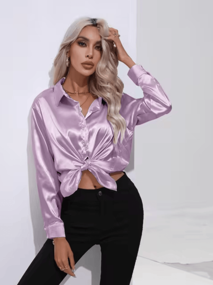 Stilla | Satin Bluse med Lange Ærmer
