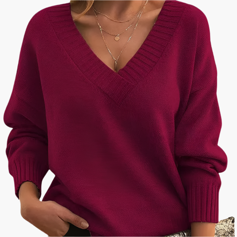 Stilla | V-Udskæring Sweatshirt - Elegant Strikpullover I Oversize-Stil til Hverdag & Kontor