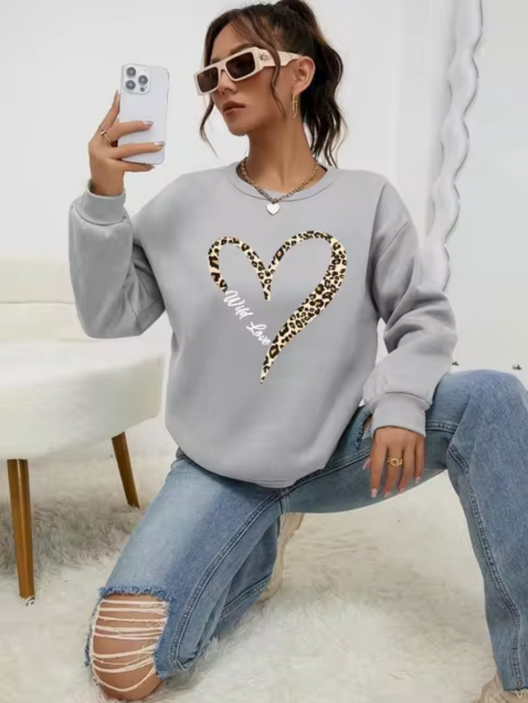 Stilla | Bomulds T-shirt Med Leopard-Hjerteprint