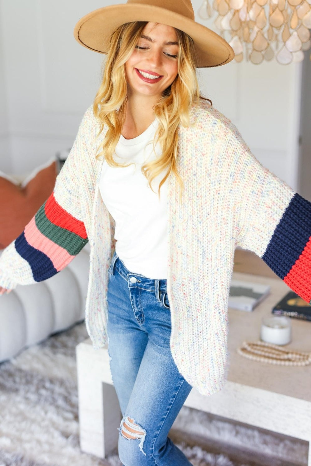 Stilla | Full Size Farveblok Åben Front Cardigan