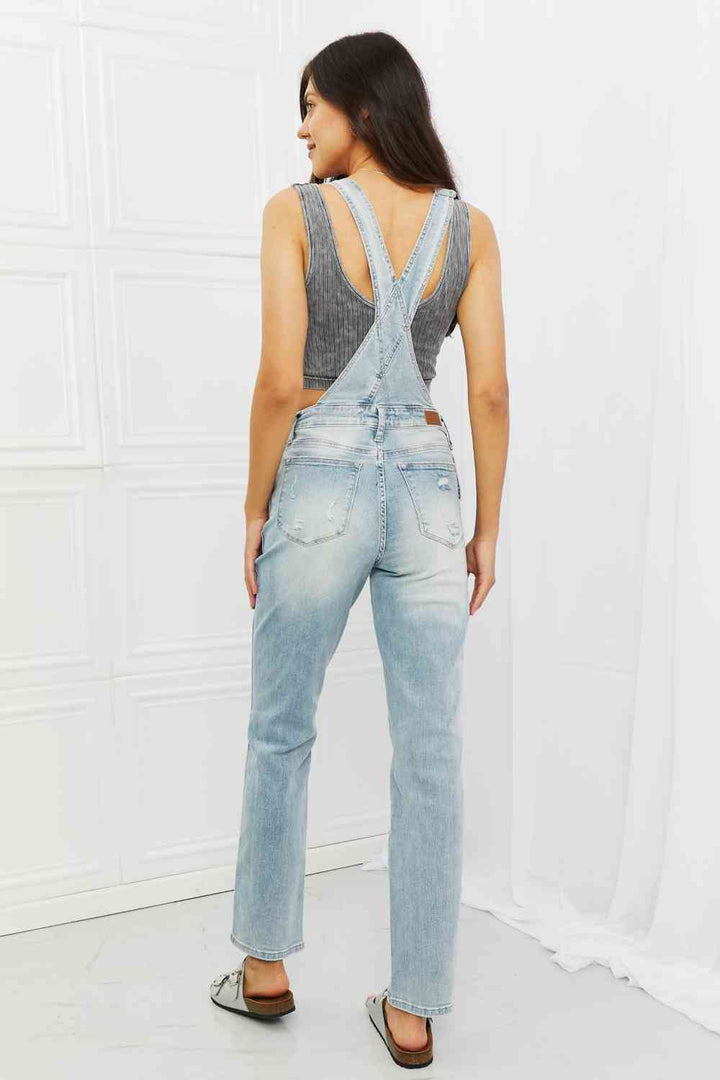 Stilla | Blue Melina Full Size Distressed Straight Leg Overalls
