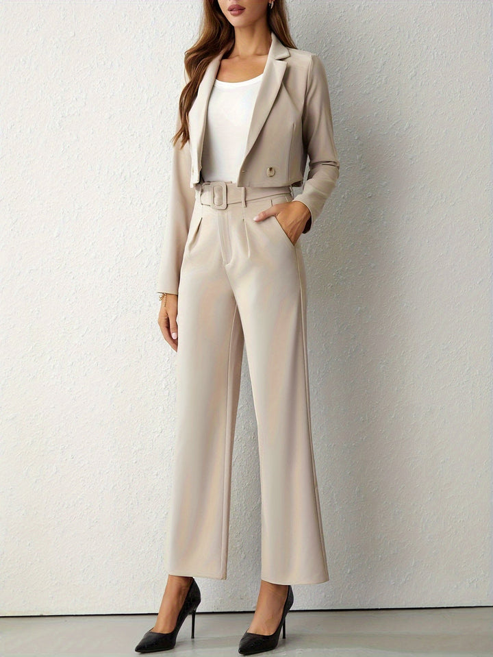 Stilla | Elegante Beige Reversblå Jakke Og Bukser Med Lige Ben