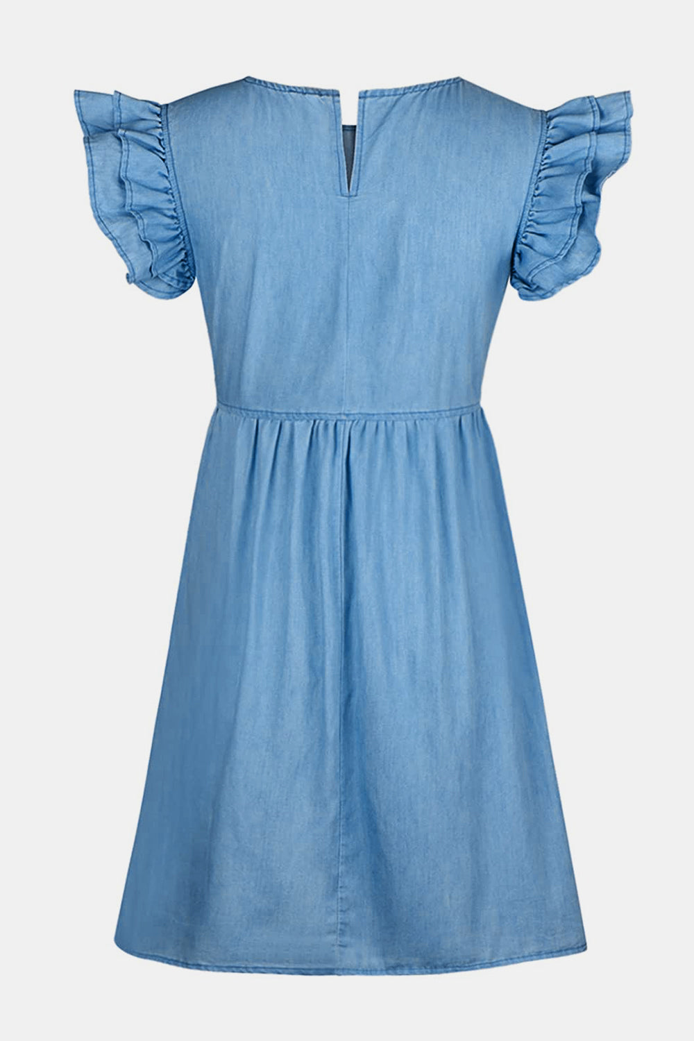 Stilla | Størrelse Ruffle Rund Hals Kappe Ærme Denim Kjole