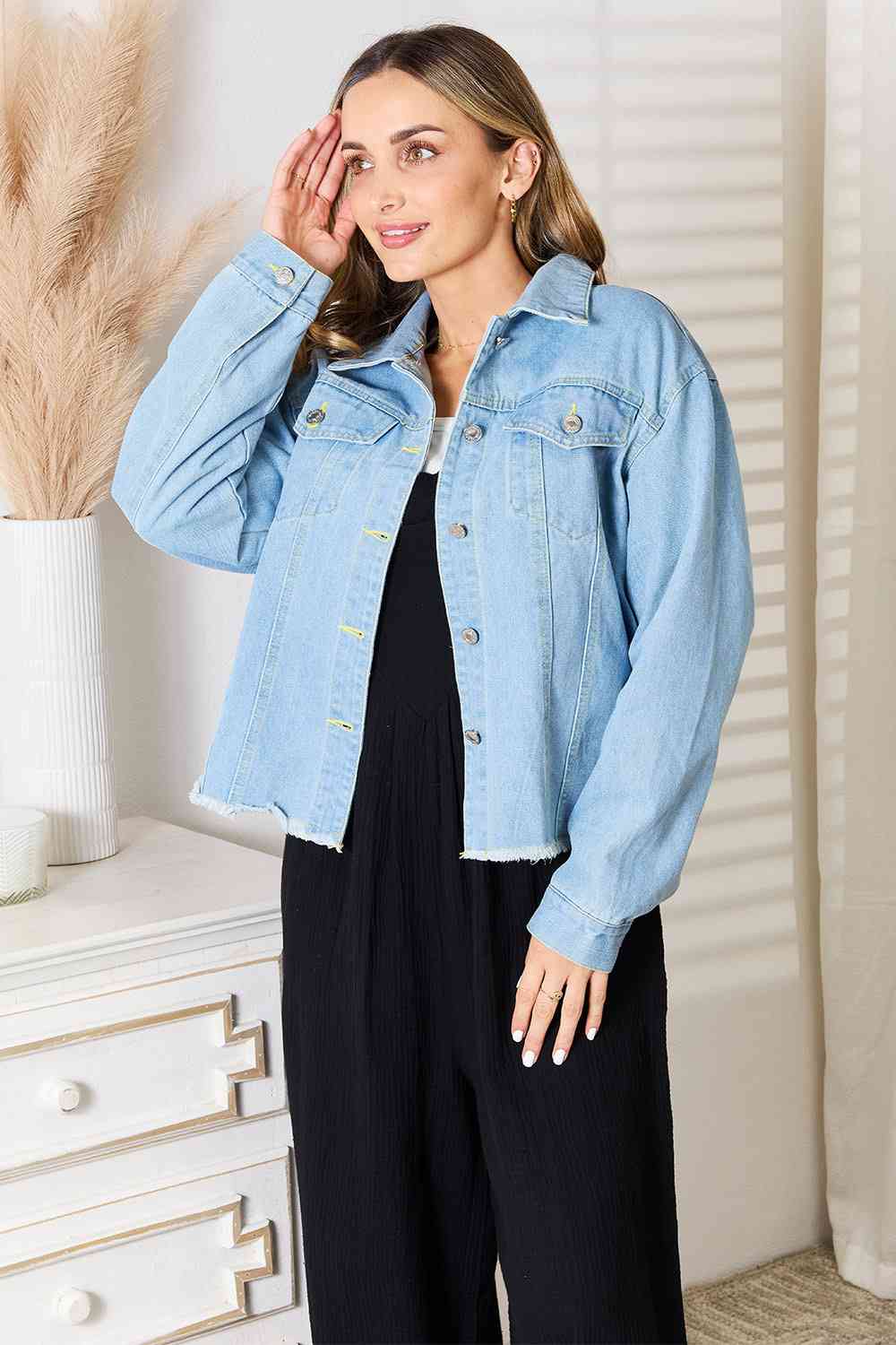 Stilla | Take Dropped Shoulder Raw Hem Denim Jacket