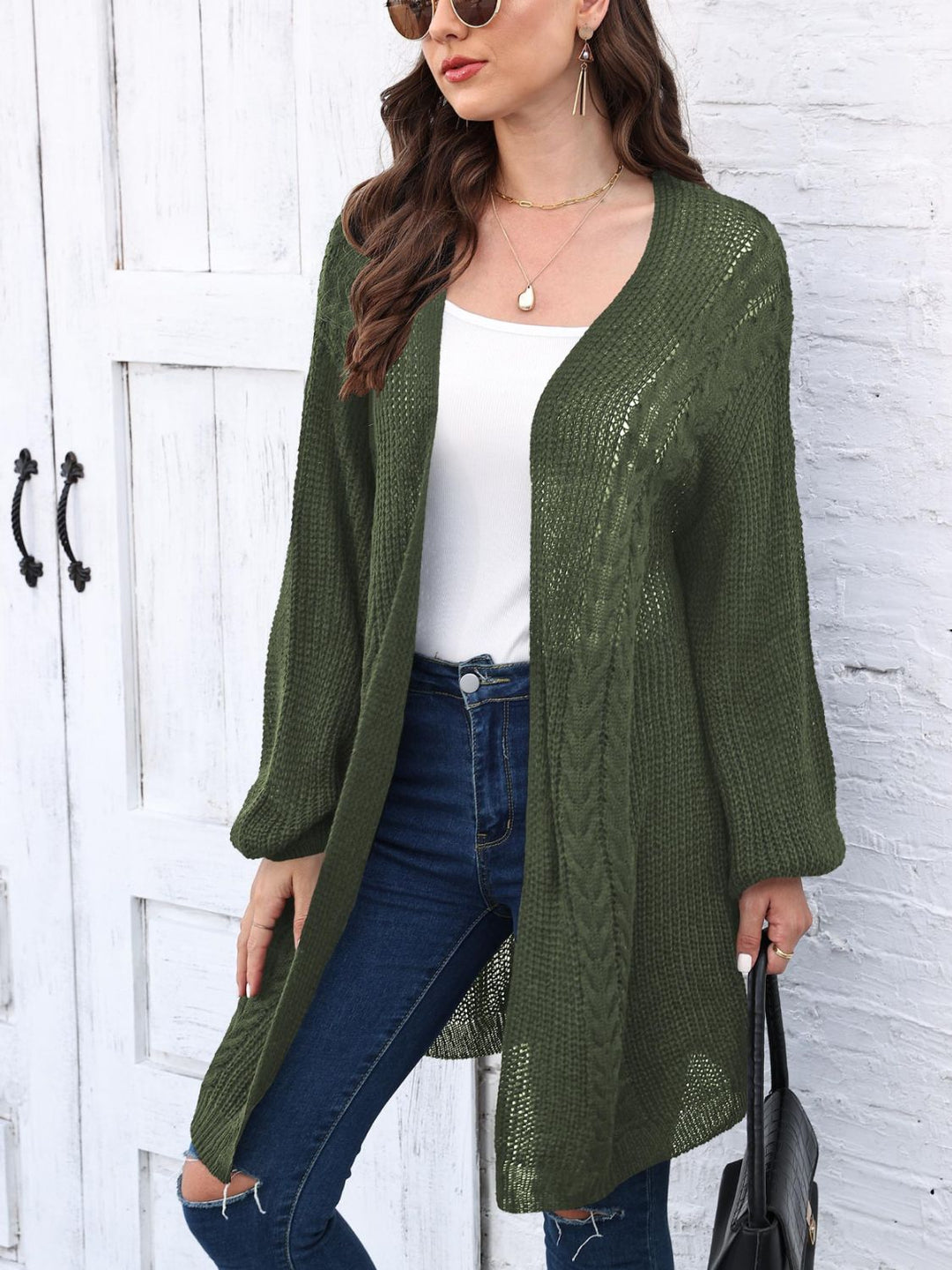 Stilla | Strik Åben Front Langærmet Cardigan