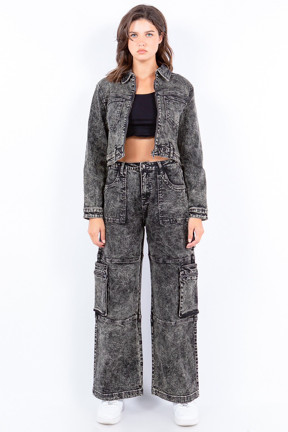 Stilla | Bazi Overdyed Bleached Zip Up Cropped Jacket