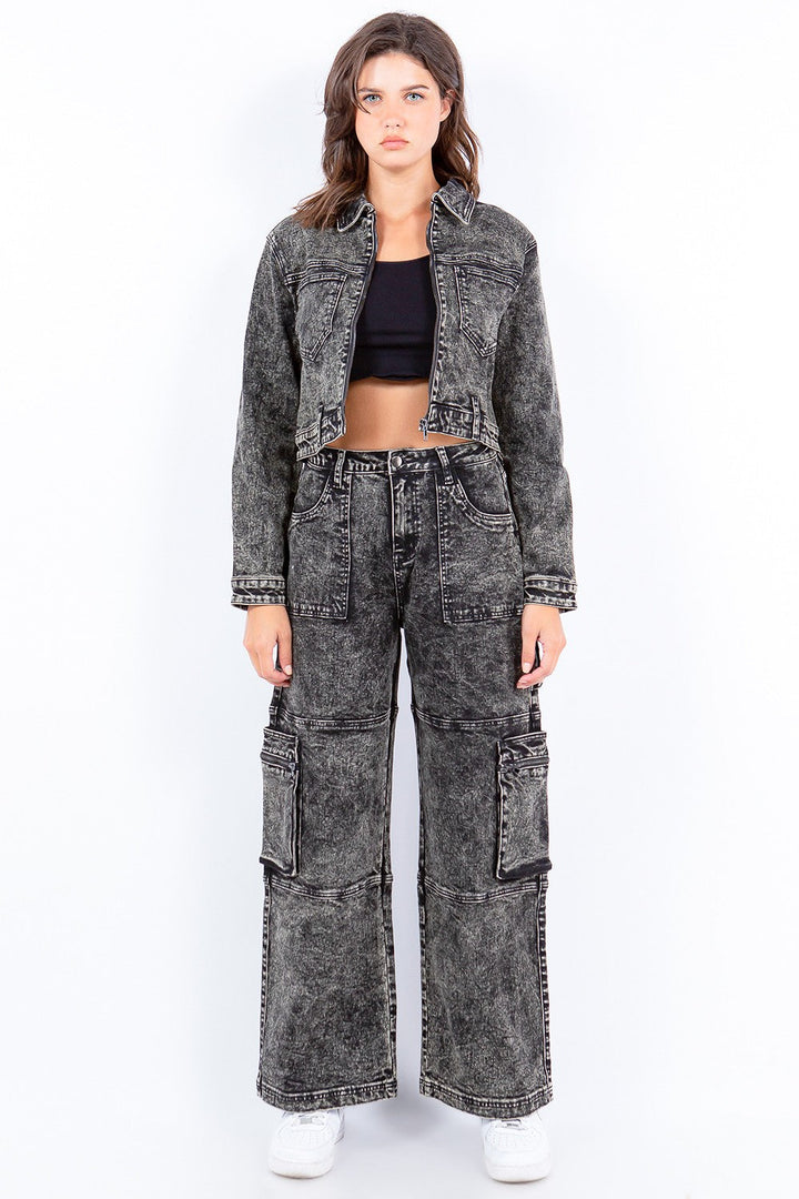 Stilla | Bazi Overdyed Bleached Zip Up Cropped Jacket