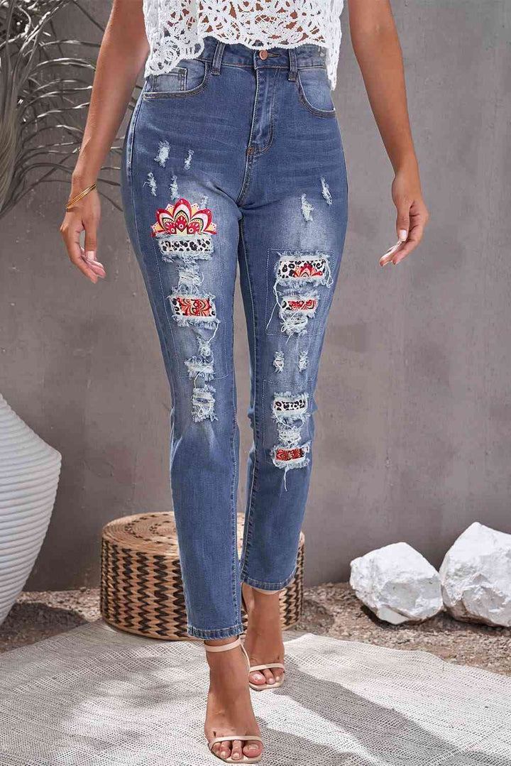 Stilla | Leopard Patch Ankel-lange Jeans