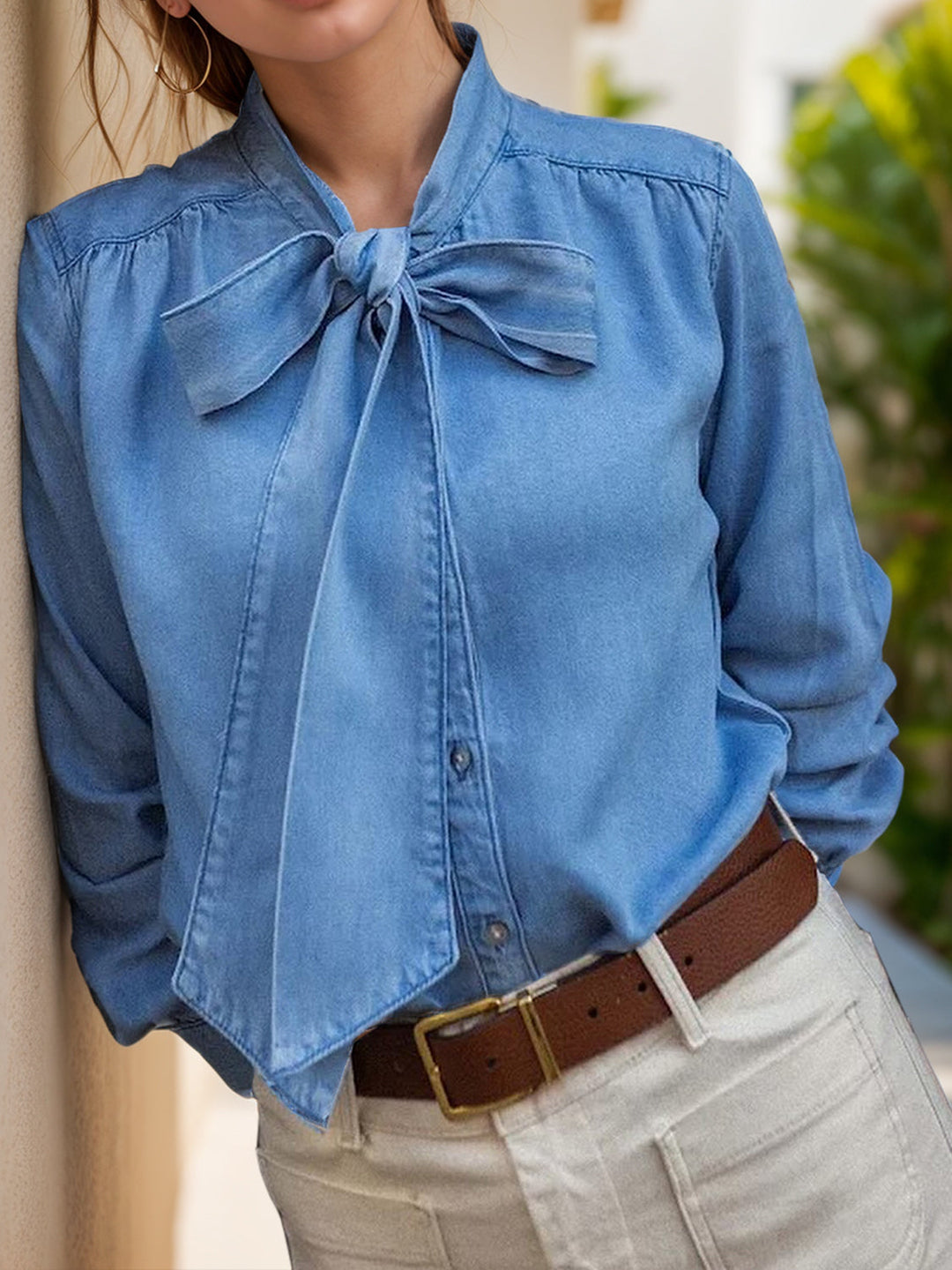 Stilla | Neck Langærmet Denim Top