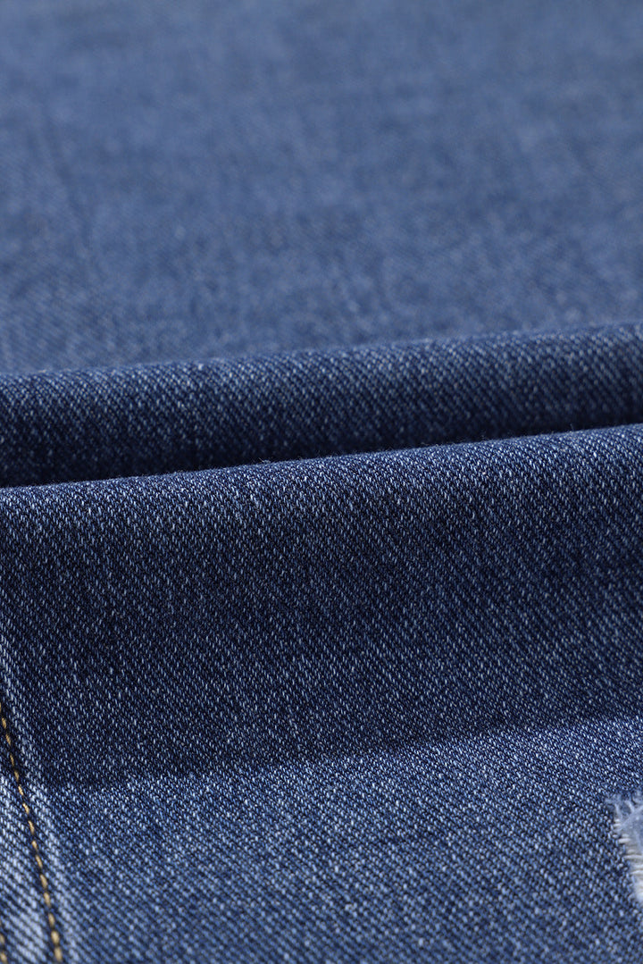 Stilla | Størrelse Distressed Button Up Raw Hem Denim Jakke