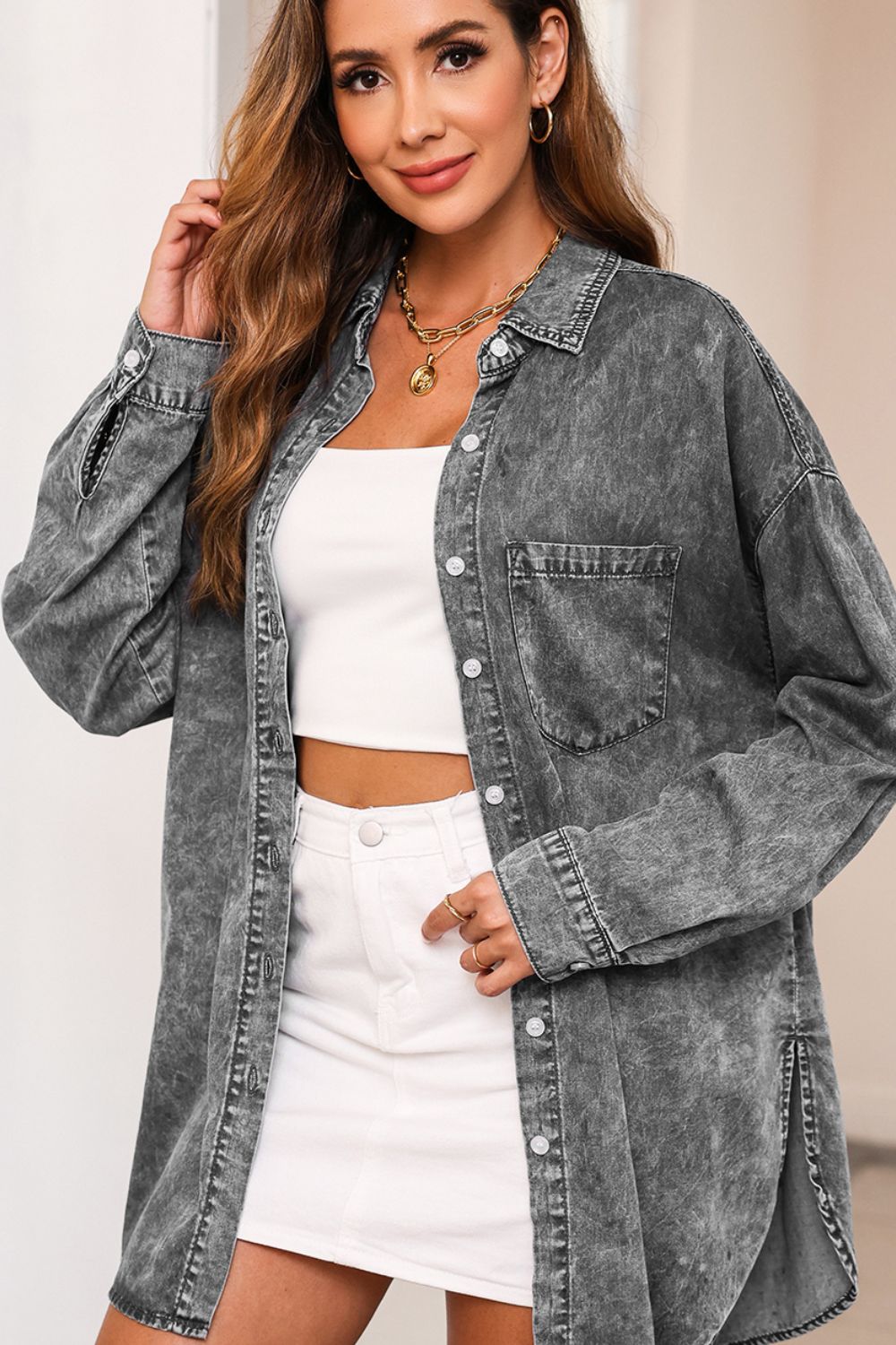 Stilla | Up Dropped Shoulder Denim Top