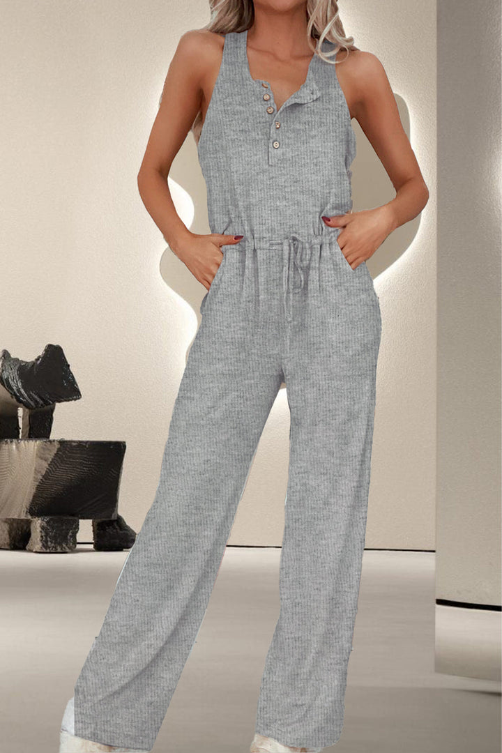 Stilla | Quarter Button Wide Strap Jumpsuit