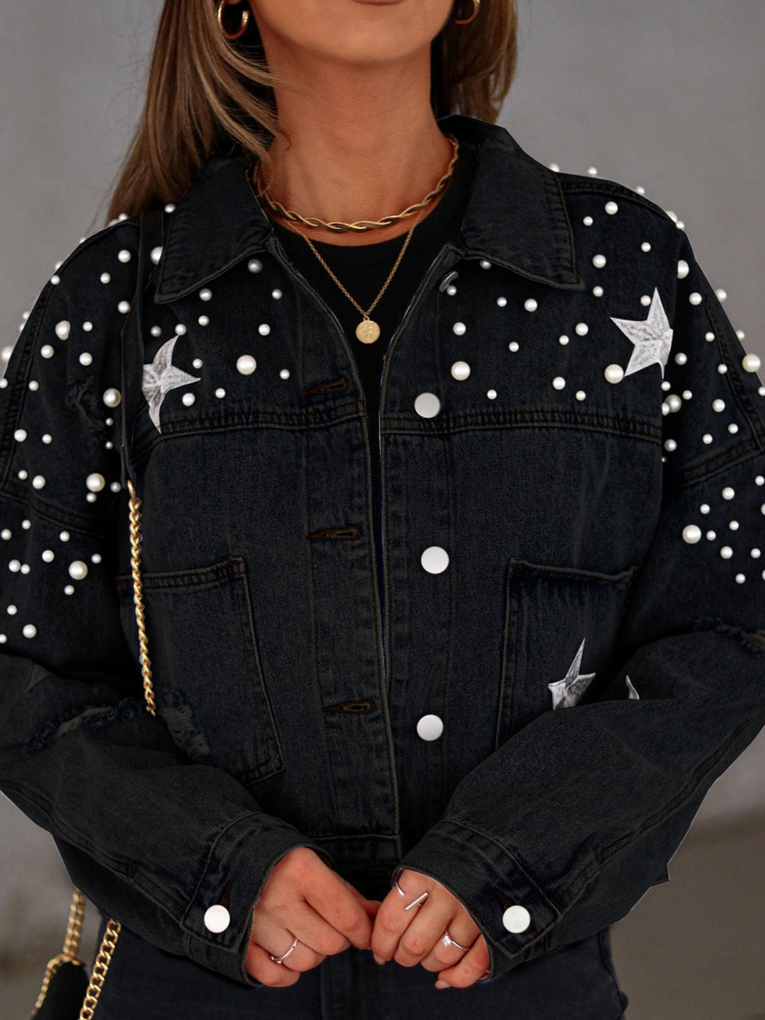 Stilla | Trim Knap Op Denim Jakke med Lommer
