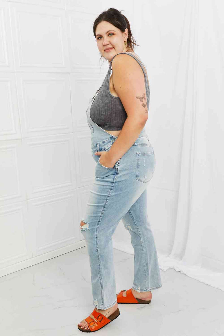 Stilla | Blue Melina Full Size Distressed Straight Leg Overalls