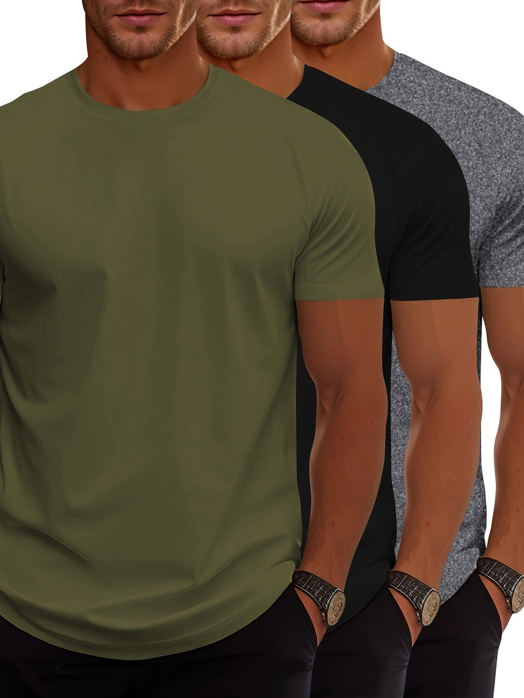 Skovae | 3Er Pack Herre T-shirts med Korte Ærmer, Sommerlige Ensfarvede Farver