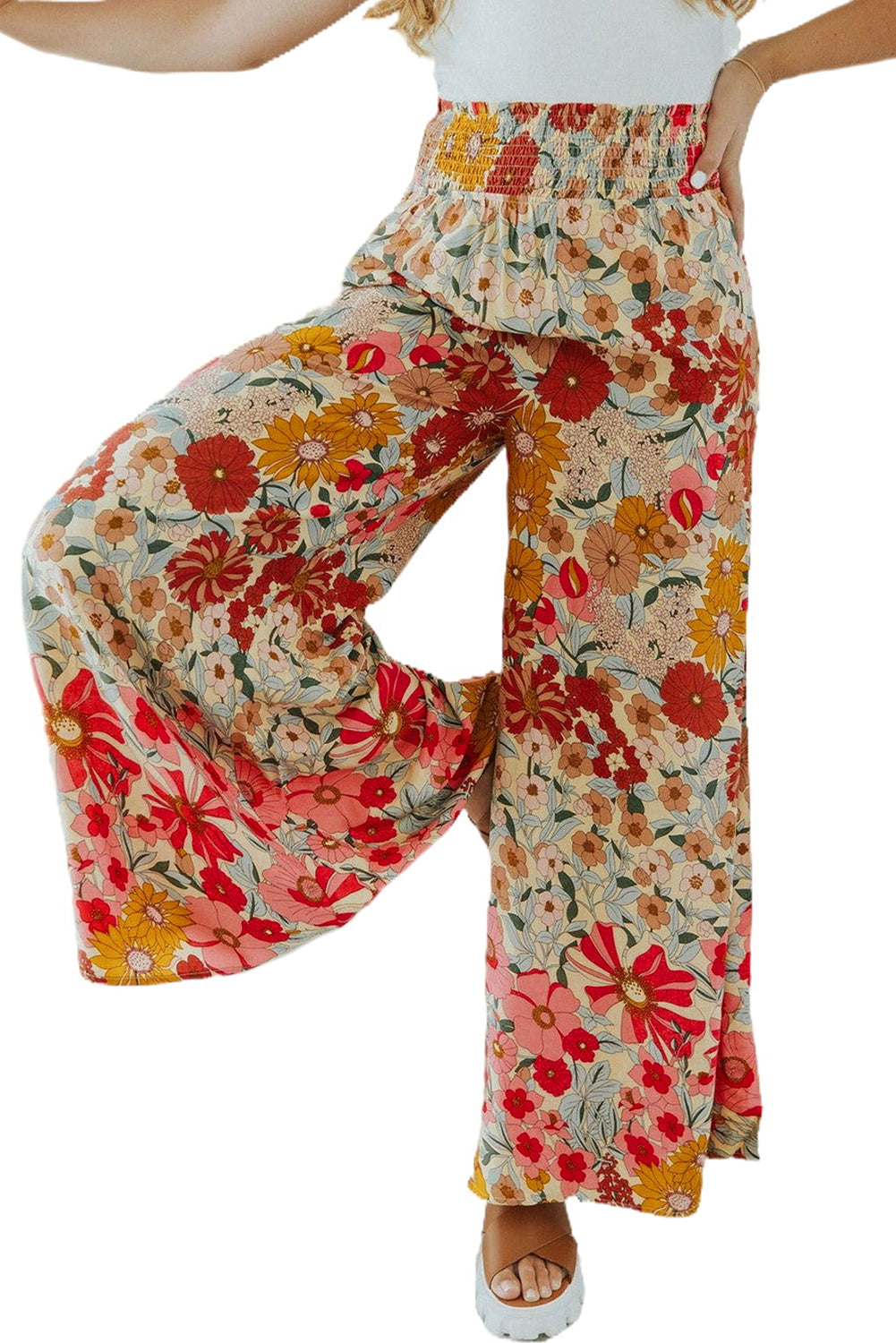 Stilla | Boho Floral Smocked Waist Wide Leg Bukser