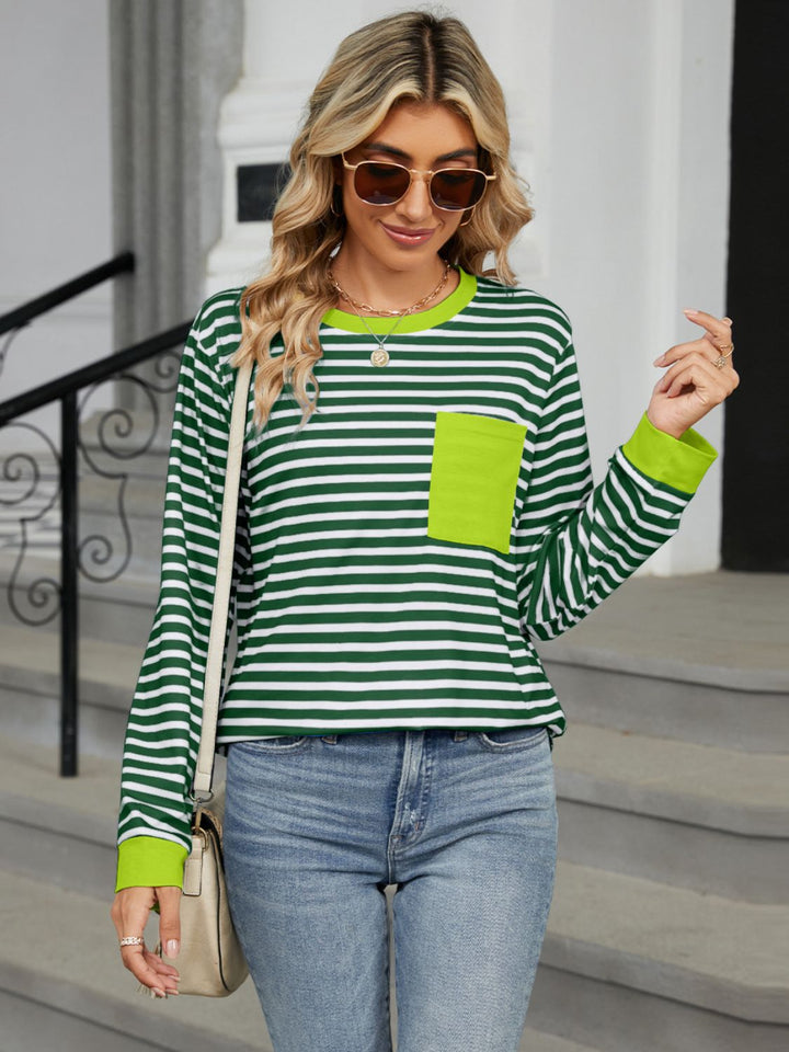 Stilla | Stribet Rund Hals Langærmet T-shirt