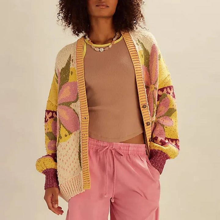 Stilla | Cozy Floral Cardigan med Løs Pasform og Lange Ærmer