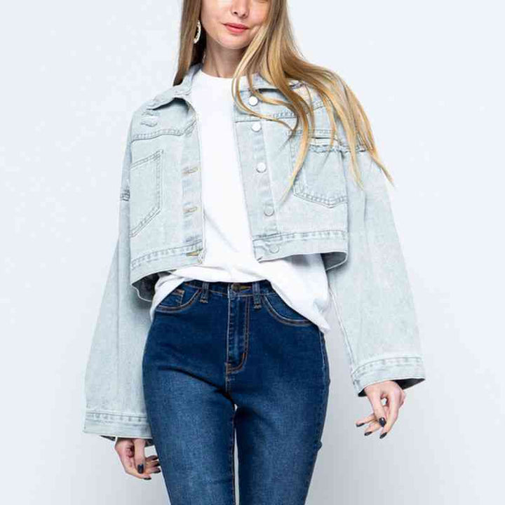 Stilla | Krave Hals Droppede Skuldre Denim Jakke