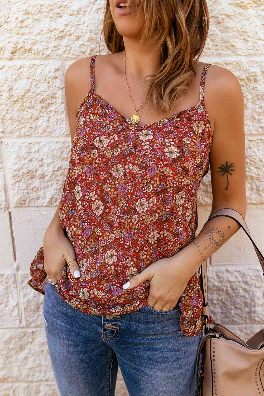 Stilla | Floral V-hals Spaghetti Strop Cami