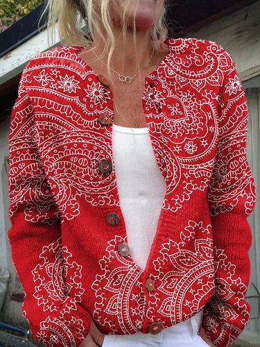 Stilla | Vinproduktion Western Boho Knap Pullover Strikjakke Vild Vest Kunsttryk