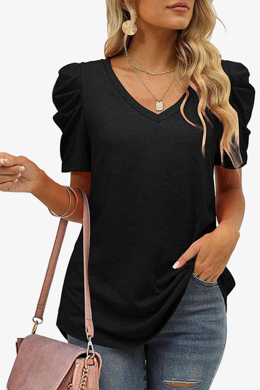 Stilla | Hals Puff Ermel T-shirt