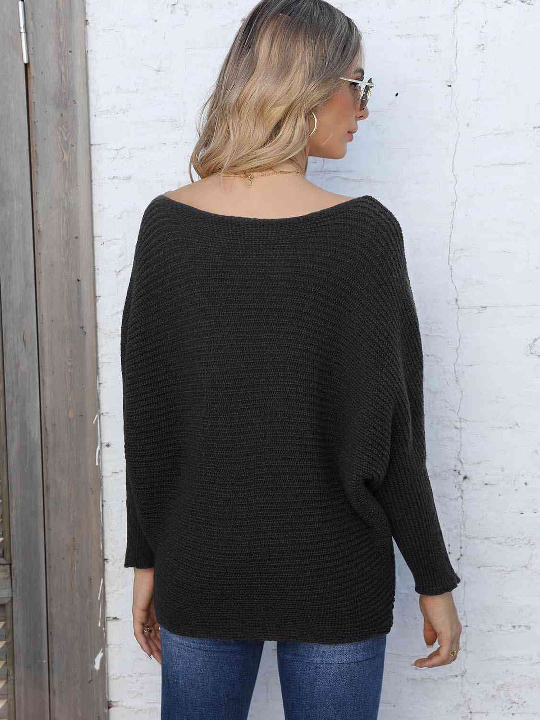 Stilla | Størrelse Horisontal Ribbing Dolman Ærme Sweater