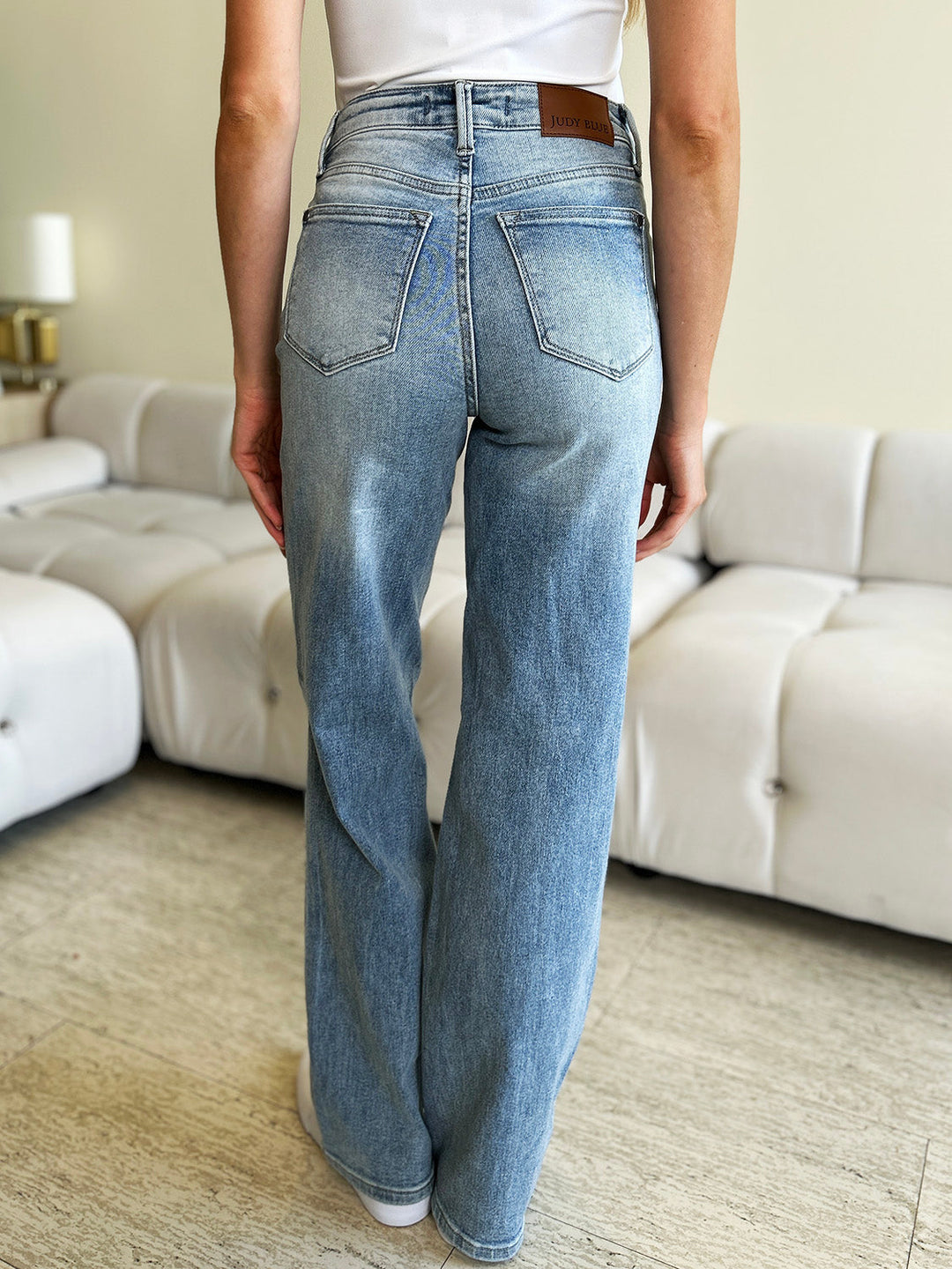 Stilla | Blå Fuld Størrelse Høj Talje Bred Ben Jeans