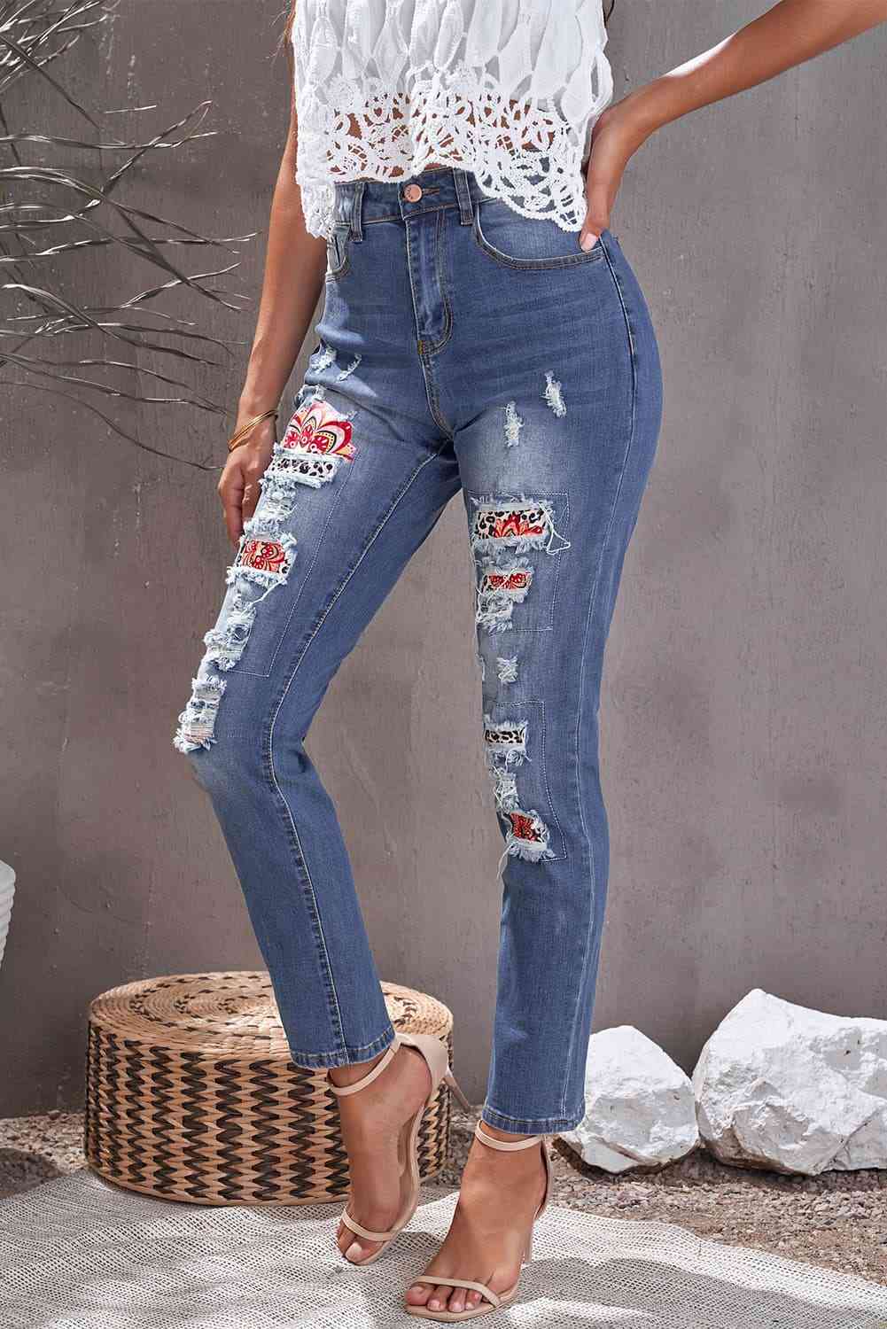 Stilla | Leopard Patch Ankel-lange Jeans