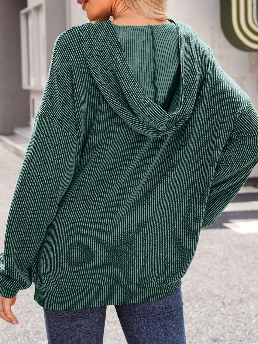 Stilla | Struktureret Sweatshirt Med Hætte Double Take Med Kængurulomme og Lange Ærmer