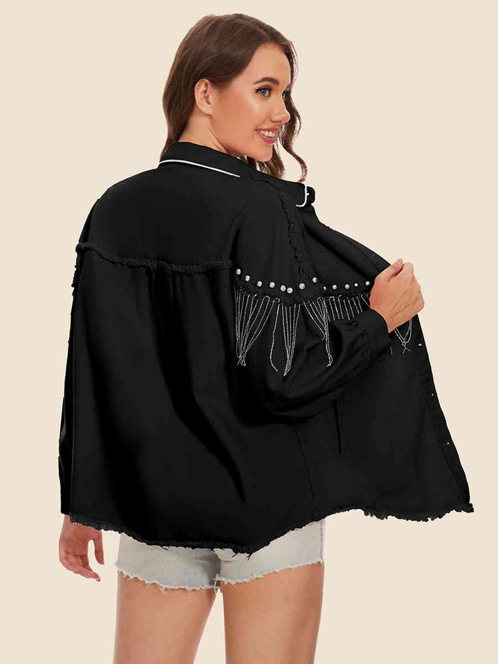 Stilla | Hem Frynse Detalje Denim Jakke