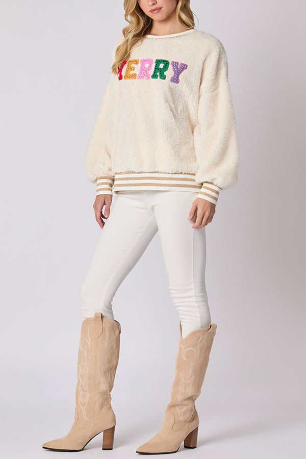 Stilla | Julebogstaver Strass Langærmet Rundhalet Sweatshirt