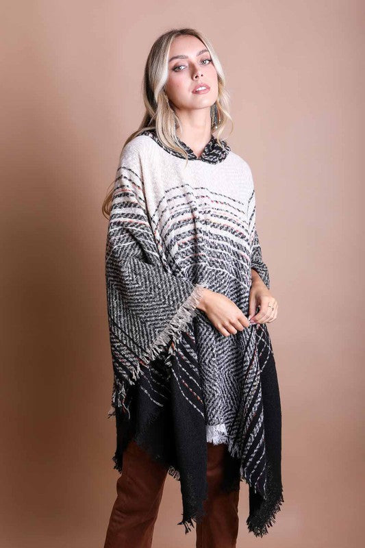 Stilla | Tweed Hættetrøje Franset Kant Poncho