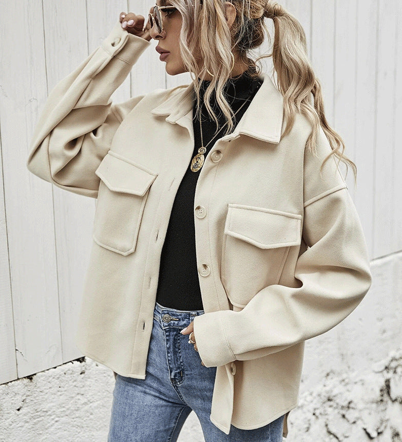 Stilla | Jakke Oversized Fit Blød Tekstureret Kvalitet Knaplukning Store Lommer