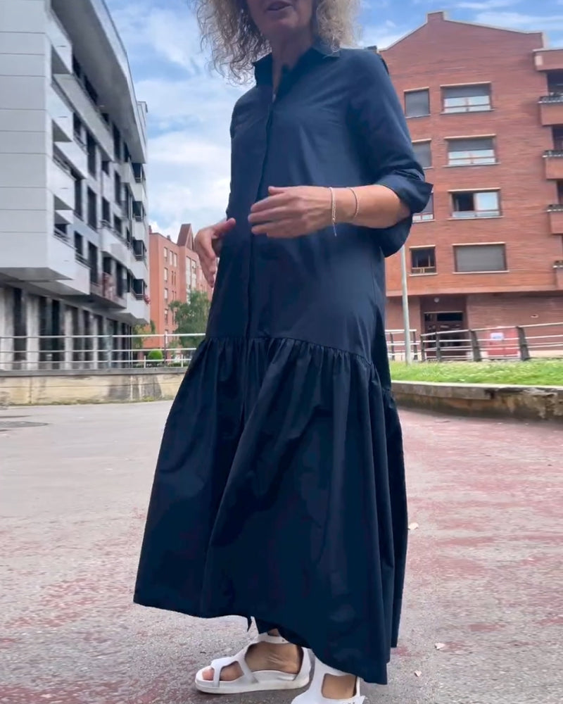 Stilla | Enfarvet Casual Langærmet Kjole