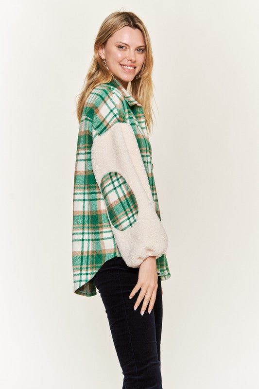 Stilla | Plaid Fuzzy Sleeve Jacket