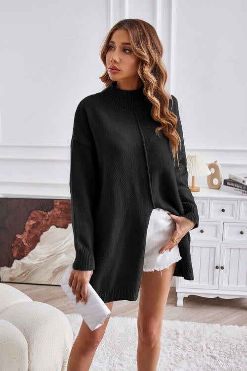 Stilla | Seam Mock Neck Split Sweater