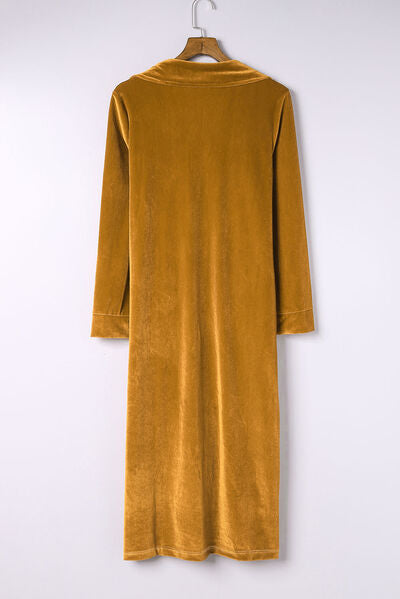 Stilla | Neck Longline Velvet Cardigan Med Lommer