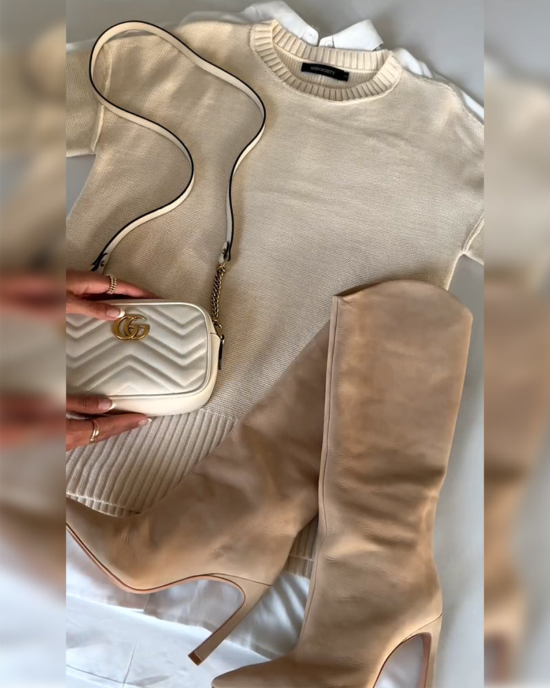 Stilla | Sæt med Rundhalet Sweater med Slidskant og Skjorte