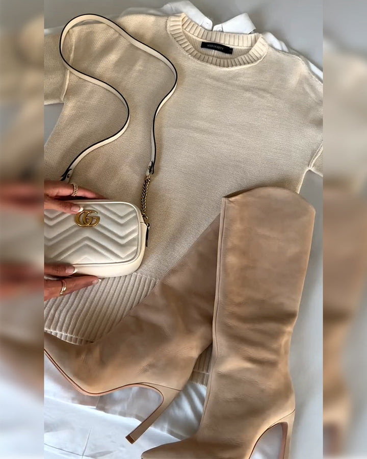 Stilla | Sæt med Rundhalet Sweater med Slidskant og Skjorte