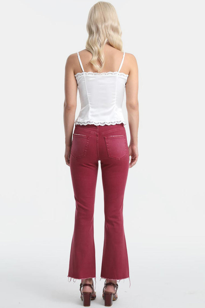 Stilla | Full Size Høj Talje Distressed Raw Hem Flare Jeans