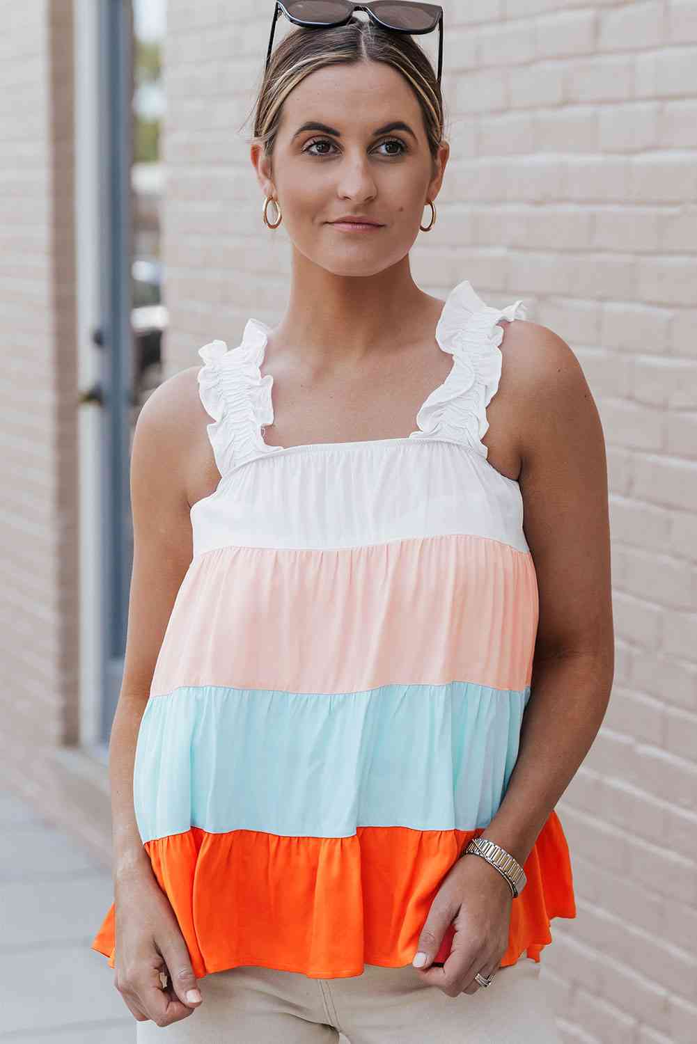 Stilla | Farveblok Ruffle Strop Tank