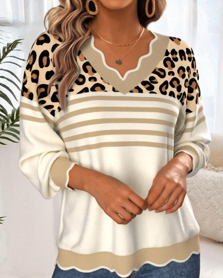 Stilla | V-udskæring Leopardprint Kontrast