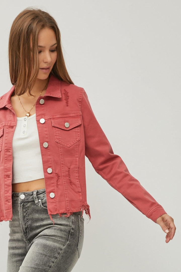 Stilla | Raw Hem Knappet Op Cropped Denim Jakke