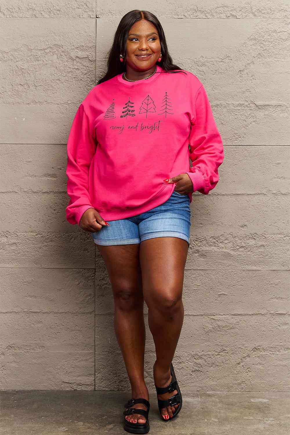 Stilla | Love Full Size Merry and Bright Graphic Sweatshirt