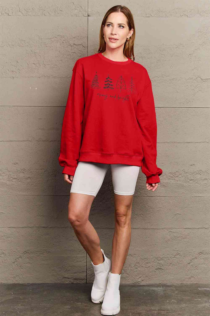 Stilla | Love Full Size Merry and Bright Graphic Sweatshirt