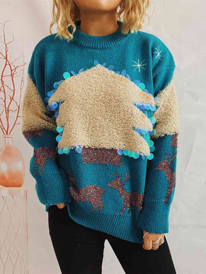 Stilla | Juletræ & Rensdyr Rund Hals Sweater
