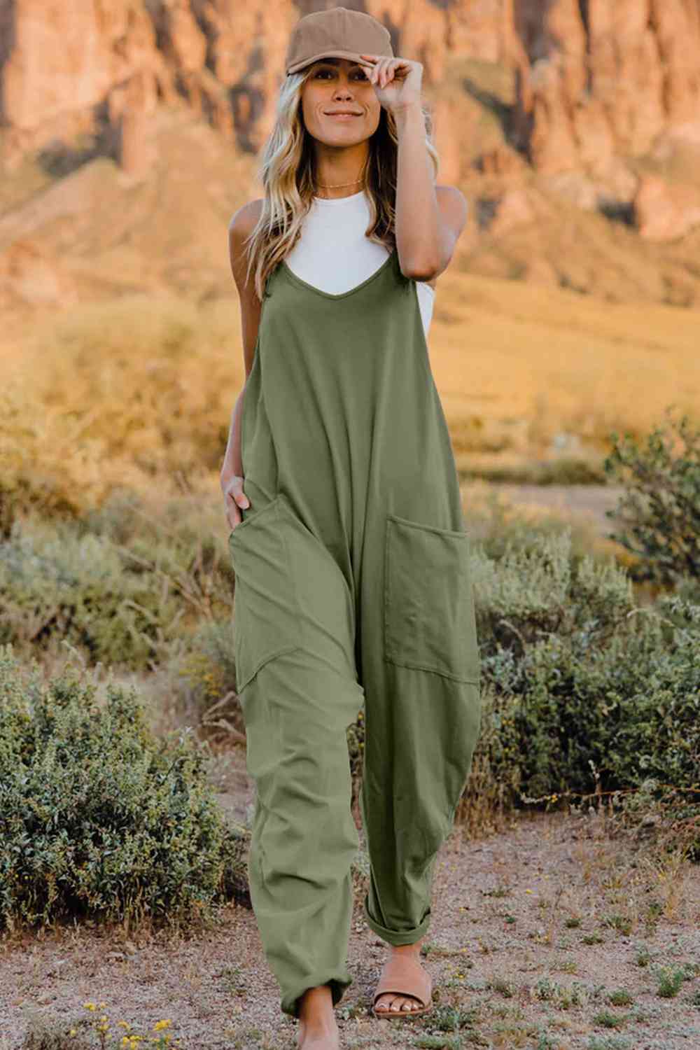 Stilla | Tag V-hals ærmeløs jumpsuit med lomme